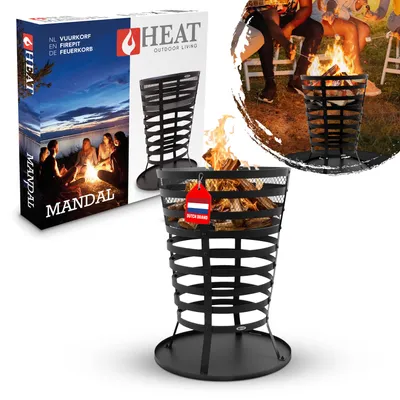Produktbild von HEAT Outdoor Living Mandal Schwarz - Feuerkorb für den Garten - Feuertonne & Feuerstelle - Feuerschale - 43x46x46cm