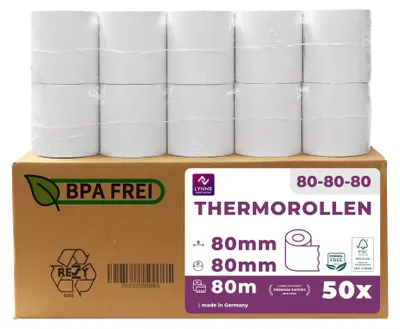 Image de Rouleaux thermiques de 80 mm x 80 m - Sans BPA (boîte de 50)