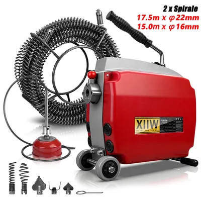 Produktbild von 1250W Rohrreinigungsgerät mit Spirale 17.5m*22mm & 15m*16mm, Rollen, 550U/min Rohrreinigungsmaschine Rohrreiniger für Spülen Abflüsse Küche Bad WC