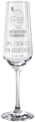 Produktbild von Mr. & Mrs. Panda Glas Eule Federschmuck - Transparent - Geschenk, Entspannt, Abenteuer, Champagnerglas, Dekoration, Owl, Sektglas graviert, Kelchglas, Trinkglas