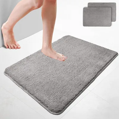 Produktbild von VOUNOT® 2er-Set Badematte Rutschfeste Mikrofaser Badezimmerteppich 60x90cm Grau
