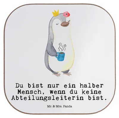 Produktbild von Mr. & Mrs. Panda Untersetzer für Gläser Abteilungsleiterin Herz - Weiß - Geschenk, Coaster, Lustig, gläseruntersetzer, Tassenuntersetzer, Tischschoner, Führungskraft
