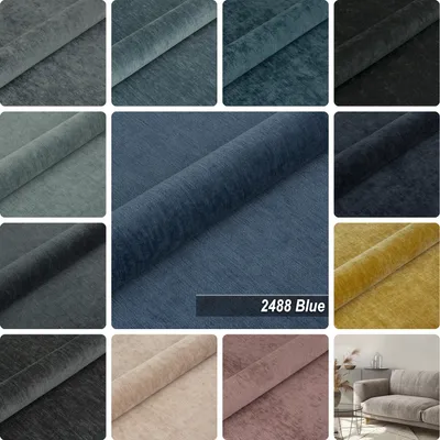 Produktbild von Möbelstoff Polsterstoff | ROSE LAND 2488 | Meterware Möbelstoff Velours Chenille-Stoff | Blue