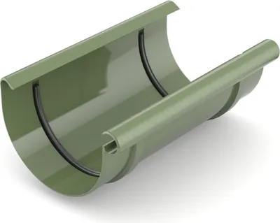 A single green gutter connector on a white background.