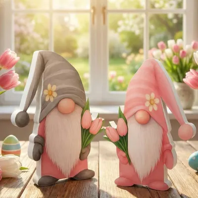 Zdjęcie produktu dla 2 sztuki figurki drewnianych gnomów do dekoracji