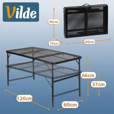 Image de Table de camping pliante, hauteur réglable, noire, 120 x 60 cm