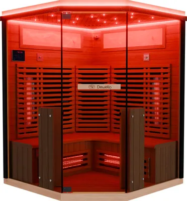 Produktbild von Dewello® Infrarotkabine Infrarotsauna KENORA 140x140 für 2-3 Personen aus Hemlockholz, Dual-Therm, mit Salzsteinoptik