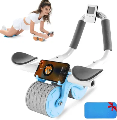 Produktbild von Roller Bauchtrainer, Automatisches Rebound Bauchrad mit Ellenbogenstütze, Ab Roller Wheel mit Timer, Bauchmuskel-Trainingsgerät, Blau