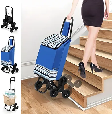 Produktbild von PolkaHome® Klappbarer Einkaufswagen mit 6 Rädern – 30 Liter Fassungsvermögen, Blau