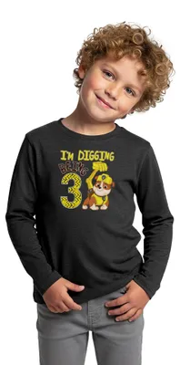Produktbild von Spreadshirt Paw Patrol Geschenk 3 Jahre Geburtstag Rubble Kinder Premium Langarmshirt, 122/128 (6 Jahre), Anthrazit meliert