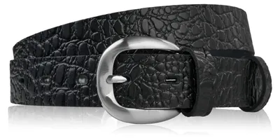 Produktbild von Damen Leder 100 cm Hosengürtel schmal schwarz Kroko silberne Schnalle Paolo Peruzzi PG-12-CSBL-100
