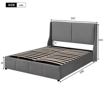 Image de Lit tapissier - Lit double 140x190 cm - Revêtement en velours - Structure en bois avec sommier à lattes - Tête de lit - Sans matelas
