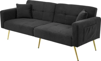 Produktbild von MODFU Schlafsofa mit Schlaffunktion,Bettsofa Gästebett mit Kissen und seitlichen Aufbewahrungstaschen, Grau