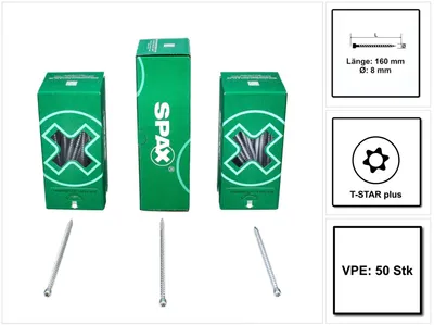 Zdjęcie produktu dla SPAX® 1221010801605 SPAX® Holzbauschrauben T40 Zylinderkopf WIROX 1221010801605 8 mm x 160 mm, 50 St.