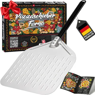 Produktbild von Pizzaschieber Forno 13 Zoll | Pizza Schaufel - Ofen - Back Zubehör - Pizzaschaufel - inkl. Rezepte - Edelstahl - Rostfrei - Verbrennungsschutz