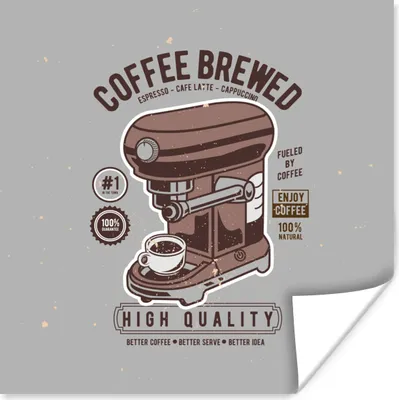 Produktbild von MuchoWow® Poster Kaffeemaschine - Tasse - Retro - Zeichnung 30x30 cm - Wandposter - Printing