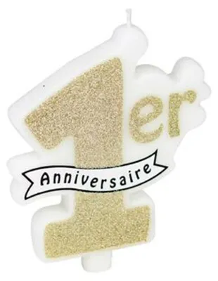 Geburtstagskerze 1. Geburtstag, Glitzer, Gold, 1 Stück