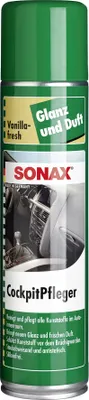 Produktbild von Sonax CockpitPfleger, Auto, Spray, Dashboard, Schwarz, Grün, Weiß, Kunststoff, Holz, Dose vor Gebrauch schütteln. SONAX CockpitPfleger auf ein SONAX MicrofaserPflegePad oder weiches...