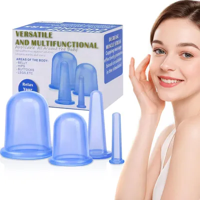 Produktbild von Cupping Silikon Vakuum Becher Set 4 Stück, Anti-Cellulite Massage, ungiftig, für Gesicht und Körper