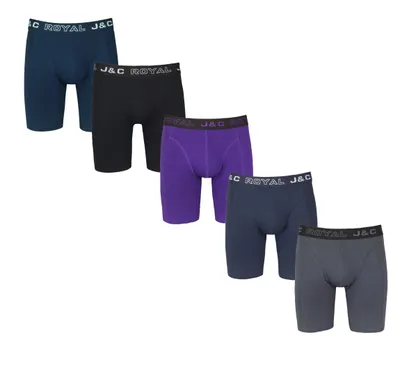 Productafbeelding van H162 - 5-pack heren boxershorts met lange pijpen - Modal & katoen - Elastisch - J&C Underwear - Maat 3XL - Assorti (verschillende kleuren/motieven)