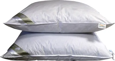 Two white pillows are stacked on top of each other against a white background.