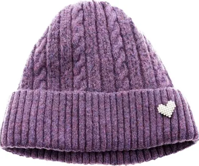 Produktbild von Strickmütze mit Herzmotiv für Damen und Mädchen OneSize mit Flechtmuster Lila