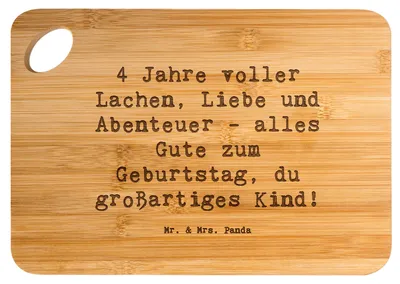 Produktbild von Mr. & Mrs. Panda Schneidebrett Spruch 4. Geburtstag - Transparent - Geschenk, Lachen, Holzbrett, Geburtstagsgeschenk, Herzlichkeit, Brett, unvergesslich, Frühstücksbrett