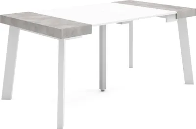 Produktbild von Ausziehbarertisch, 160x90x73cm, Für 8 Gäste, Hölzerne Beine, Mattweiß und Zementgrau
