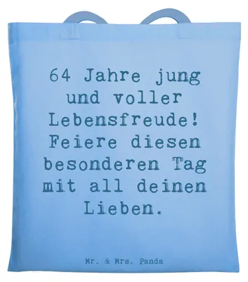 Produktbild von Mr. & Mrs. Panda Tote Bag Spruch 64. Geburtstag Freude - Sky Blue - Geschenk, Tragetasche, Tasche, Geburtstagspersonalisiert, Happy Birthday, feiern, Shopping, Uni, Alter
