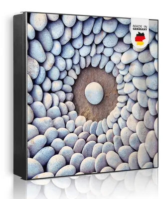 Produktbild von banjado Schlüsselkasten aus Metall, 30x30cm groß mit 32 Haken, als Magnettafel nutzbar, Korpus schwarz, Anschlag links, Steinkreis [SKG2 12535]
