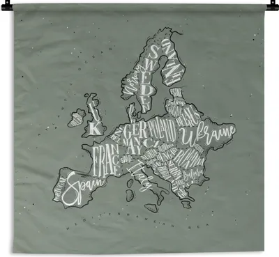 Produktbild von MuchoWow® Wandteppich Wandbehang Karte - Europa - Grau - Buchstaben 120x120 cm Tapisserie Dekoration Wandtuch - Modern - Baumwollgewebe