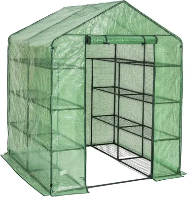 Produktbild von Gewächshaus – Pflanzenhaus – Schutz für Pflanzen – Mit 16 Anzuchtschalen – 143x143x195 cm – Grün