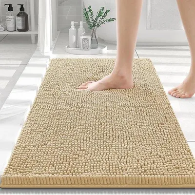Immagine prodotto di Tappetino da bagno Ibzenoa® in microfibra, ad alta densità: morbido, assorbente e antiscivolo, con base in rete PVC, lavabile in lavatrice, ideale per il bagno