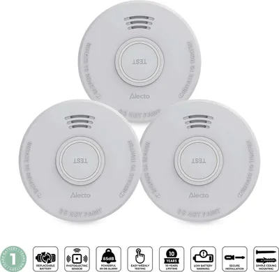 Obrázek produktu pro Kouřový alarm s baterií s životností 1 rok, bílý, balení po 3 kusech