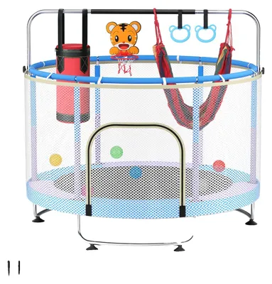 Productafbeelding van Kindertrampoline, draagvermogen 150 kg, verstelbare steun met veiligheidsnet, blauw