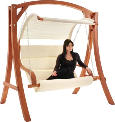 Produktbild von di volio Hollywoodschaukel Pergia creme, Gartenschaukel aus Holz, Outdoor Hängesessel mit Gestell für 2 Personen, mit Sonnendach, wetterfest & robust