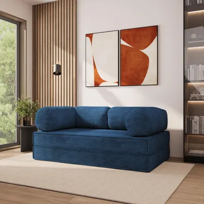 Produktbild von Masseno Schaumstoffsofa ALVIO mit Schlaffunktion, Schlafsofa, Wohnzimmersofa, Couch, Sofa, Bettsofa, Kordstoff – Blau POSO 05