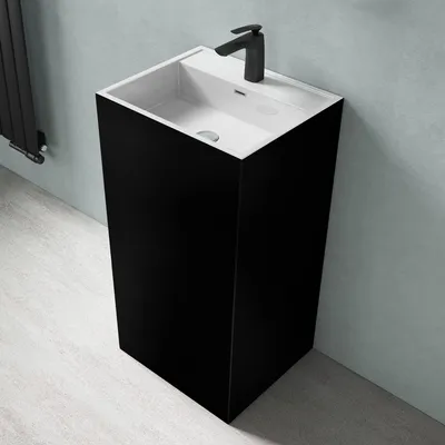 Image de doporro Lavabo Colonne Rectangulaire Noir + Blanc Vasque sur Pied Solid Surface Lave Mains pour Salle de Bain 50x42x90cm Colossum34