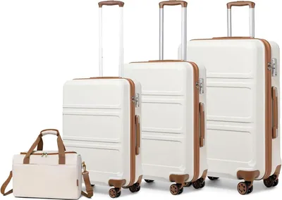 Immagine prodotto di Set di valigie da viaggio KONO 2 pezzi, valigia trolley 74 cm + borsa da viaggio Ryanair, bianco crema 74 cm