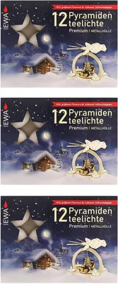 Produktbild von 3 x EWA/JEKA - Pyramidenteelichter, 12er Set in transparente Hülle