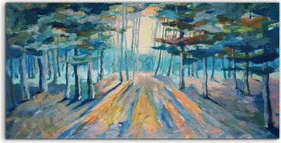 Produktbild von Coloray - Glasbild - 100x50 cm - Wandbild - Glasbilder - Malerei schönen Winterwald Sonnenlicht