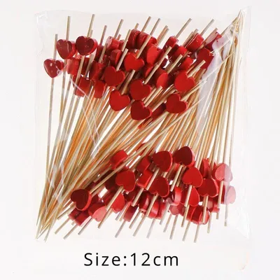 Image de Décorations en forme de cœur sur pied - Cœurs en bois fixés sur des tiges de bambou - 100 pièces - Rouge - Décoration pour la Saint-Valentin - Décoration de mariage