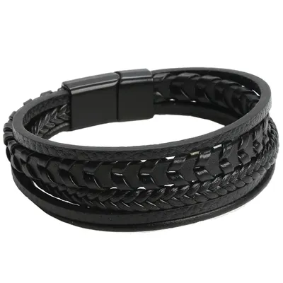 Produktbild von Armband Matteo für Herren - Schwarz, 19cm | Stilvolles Lederarmband KP33295