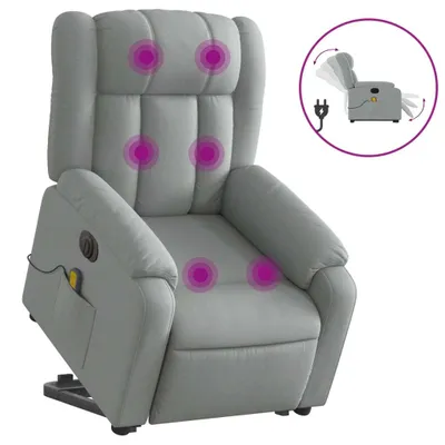 Produktbild von vidaXL Elektrischer Massagesessel mit Aufstehhilfe Hellgrau Stoff