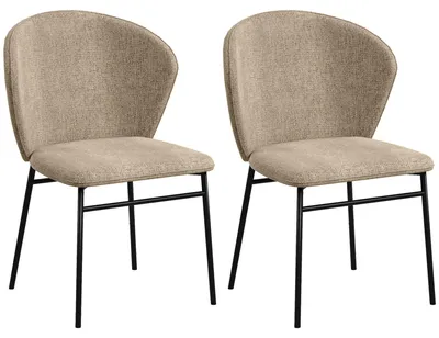 Immagine prodotto di HOMCOM Set 2 Sedie Sala da Pranzo in Acciaio e Tessuto Effetto Lino, Seduta Imbottita, Schienale Curvo, Marrone Chiaro