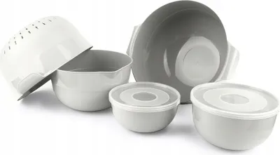 Zdjęcie produktu dla KADAX Zestaw misek Kuchennych 7El + Durszlak 3L Plastikowe Białe