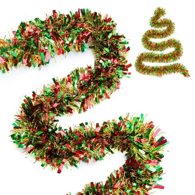 Image de Guirlande de Noël, paillettes, 10 mètres, rouge, vert, or, 9 cm