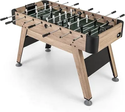 Imagen del producto de Silecomplaza: Mesa de futbolín de madera para niños, con 2 pelotas, 26 figuras de jugadores y 2 contadores de puntos. Mesa de futbolín con patas ajustables en altura, ideal para niños y adultos. Dimensiones: 117 x 67,5 x 84,5 cm