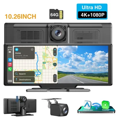Immagine prodotto di Telecamera da cruscotto - Telecamera per auto - Sistema multimediale - Registratore - Telecamera per la retromarcia - Schermo touchscreen IPS da 10,26 pollici