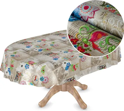 Produktbild von Tischdecke Wachstuch MIMOSA Blumen Beige Robust Wasserabweisend Oval Breite 140 cm Länge 300 cm